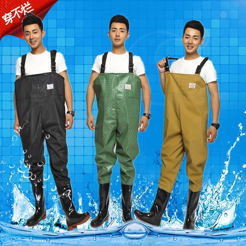 红诗雨下水裤防水裤裤加厚捉鱼服连体雨裤雨靴钓鱼裤耐磨