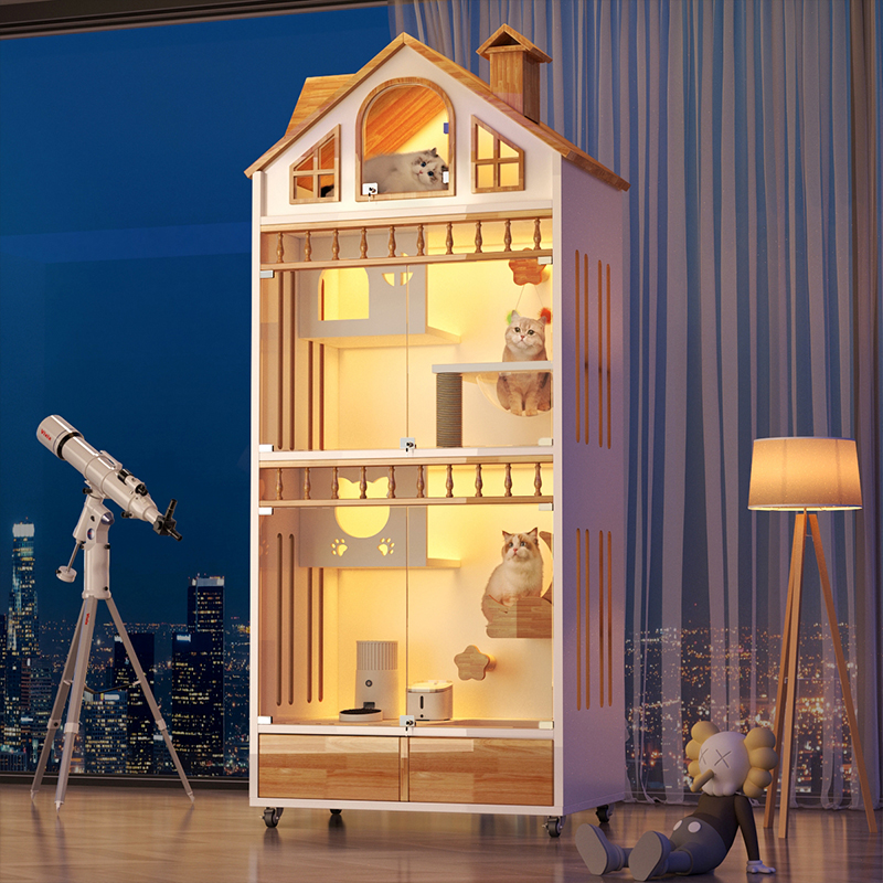 洋房猫别墅豪华超大空间猫笼子家用室内实木猫柜猫屋防水猫窝猫舍