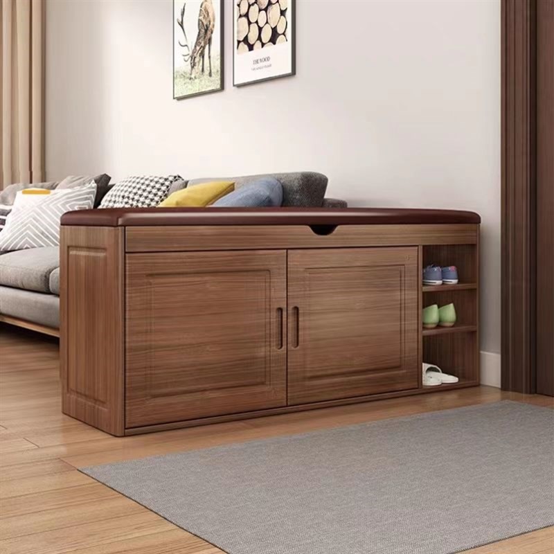 全实木入门鞋柜坐凳一体家用门口带换鞋凳可坐现代简约多层家用玄