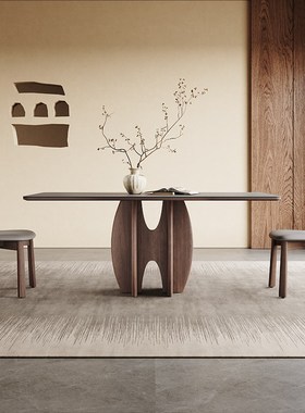 侘寂风实木餐桌现代简约长方形家用饭桌意式极简灰色哑光岩板餐桌