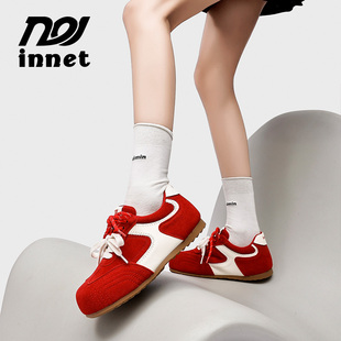 innet 女士新爆款2026年春季巨好看的通勤内增高大头百搭德训鞋子