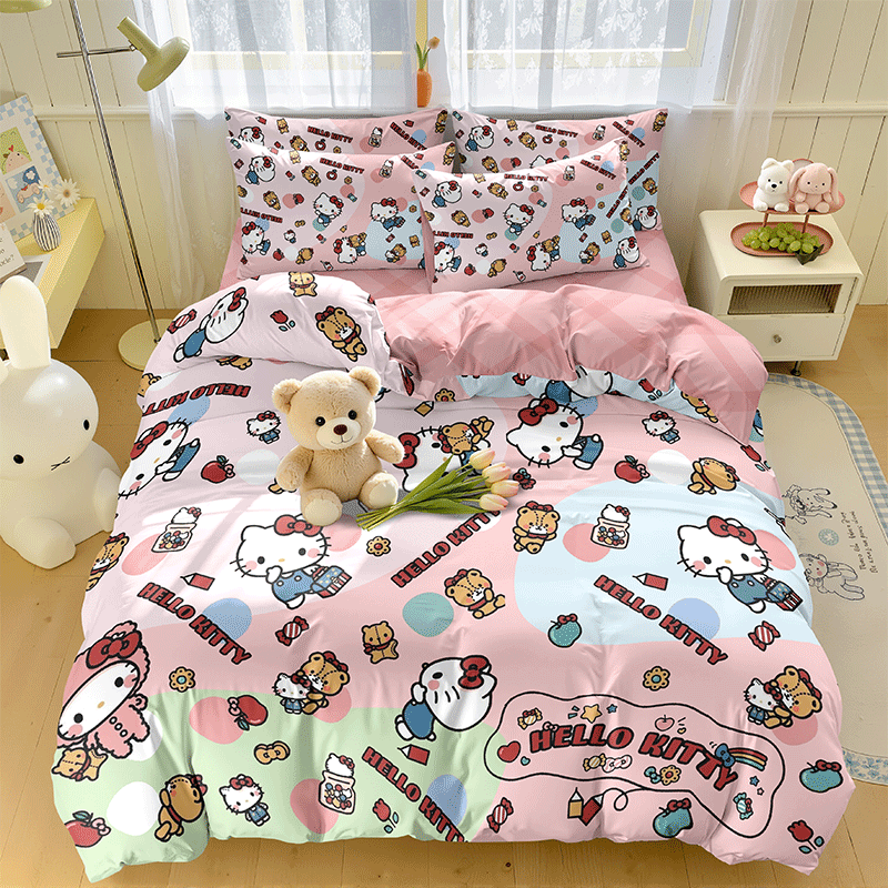 凯蒂猫卡通四件套hellokitty粉色被套床单学生女孩宿舍三件套