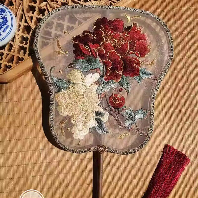 牡丹古风团扇单面刺绣仿古宫扇新娘喜扇汉服成品婚扇婚扇中式团扇