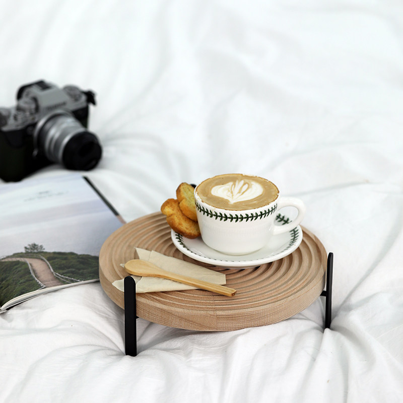 圆形榉木水波纹砧板 下午茶点心架 拍照道具托盘 美食摄影背景板