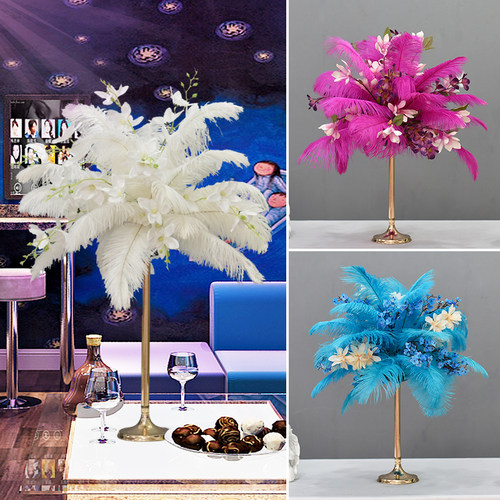 高档电镀羽毛仿真花摆件KTV桌面装饰摆台花宴会餐桌花婚礼摆花