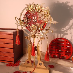 古风喜扇新娘结婚手捧扇秀禾红色团扇成品DIY材料包宫扇中式扇子