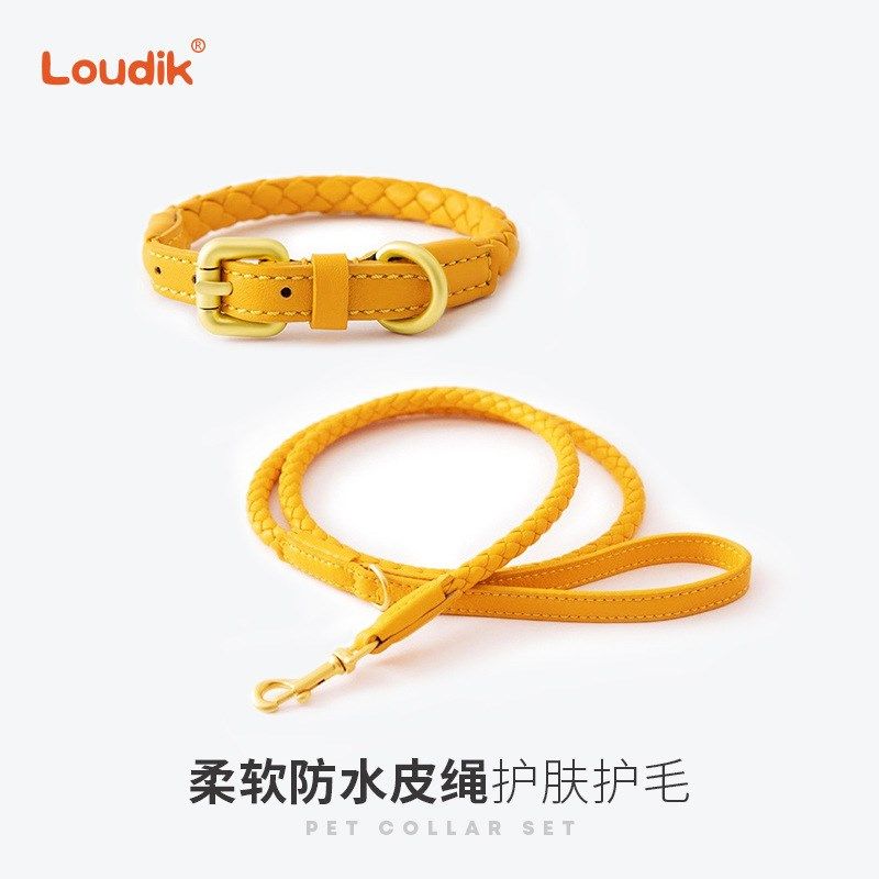 Loudik编织皮质狗狗牵引绳宠物项圈遛狗绳子狗带中小型犬
