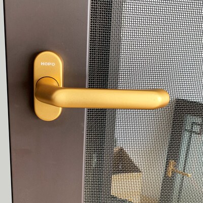 HOPO好博金色纱窗把手断桥铝合金窗户拨叉执手孔距55窗执手拉手