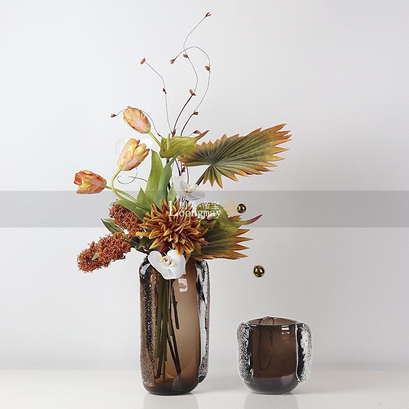 现代艺术咖色水养玻璃花瓶插花样板房客厅餐桌玄关花器花艺装饰品