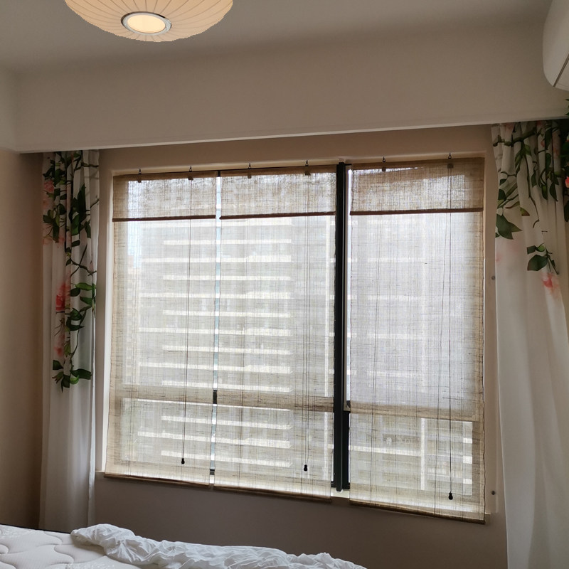 夏布卷帘免打孔挂帘中式窗帘民宿帘麻布帘玄关隔断帘半透帘透光帘