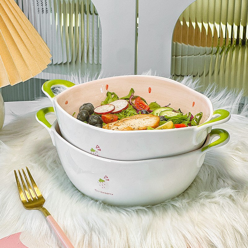 可爱陶瓷双耳碗大号少女心汤碗面碗大碗大容量汤盆螺蛳粉碗泡面碗