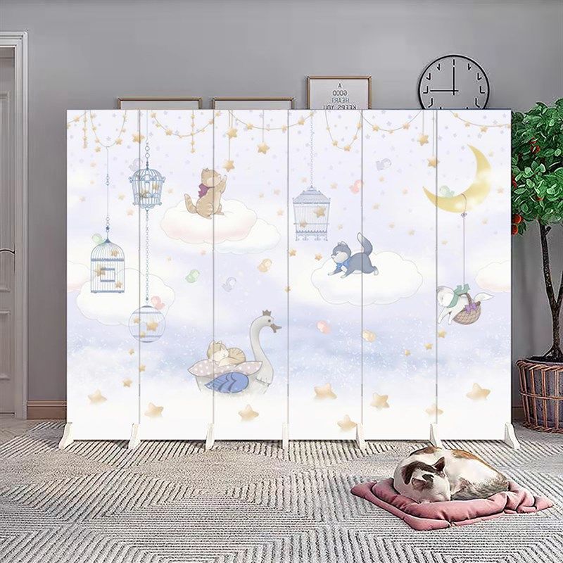 卡通屏风隔断幼儿园可折叠移动家用儿童房卧室床边遮挡帘简易折屏
