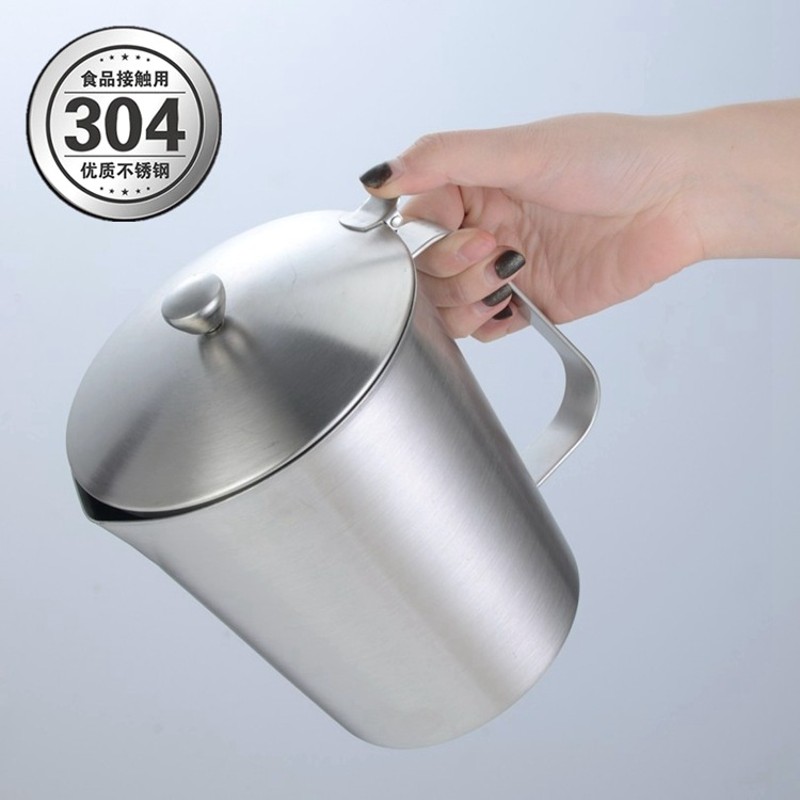 加厚304不锈钢量杯带盖量杯奶茶咖啡量杯带刻度2L拉花杯实验杯