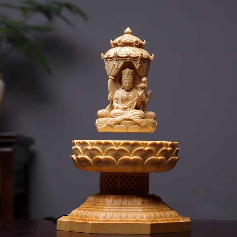 反重力磁悬浮木雕西方三圣阿弥陀佛观音大势至摆件永久悬空装饰品