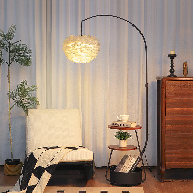 羽毛钓鱼灯落地灯客厅卧室沙发旁边几法式中古公主风氛围床头台灯