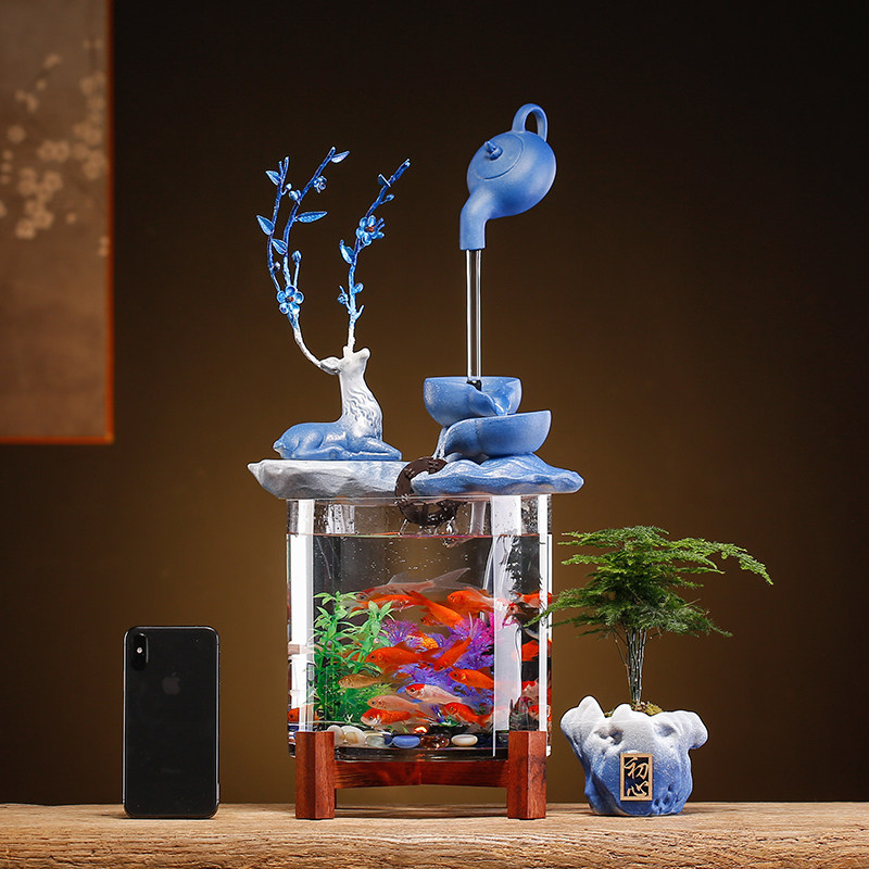 中式循环流水器生财客厅创意摆件办公室小型鱼缸桌面悬壶招财景观,家居饰品,装饰摆件,淘宝优惠券,粉丝福利购,淘宝优惠卷