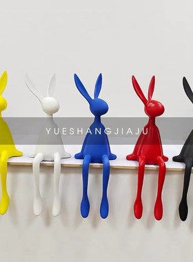 简约现代客厅酒店大堂创意黑白长耳朵坐姿兔子样品房软装摆件礼盒