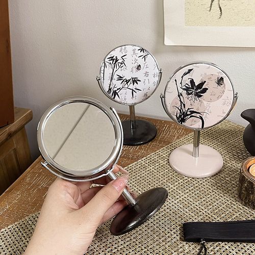 国风小镜子便携化妆镜台式圆镜桌面可立办公室桌上学生宿舍梳妆镜
