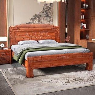 中式古典雕花1米5全榫卯结构实木床1米8主卧家用老虎脚加厚双人床