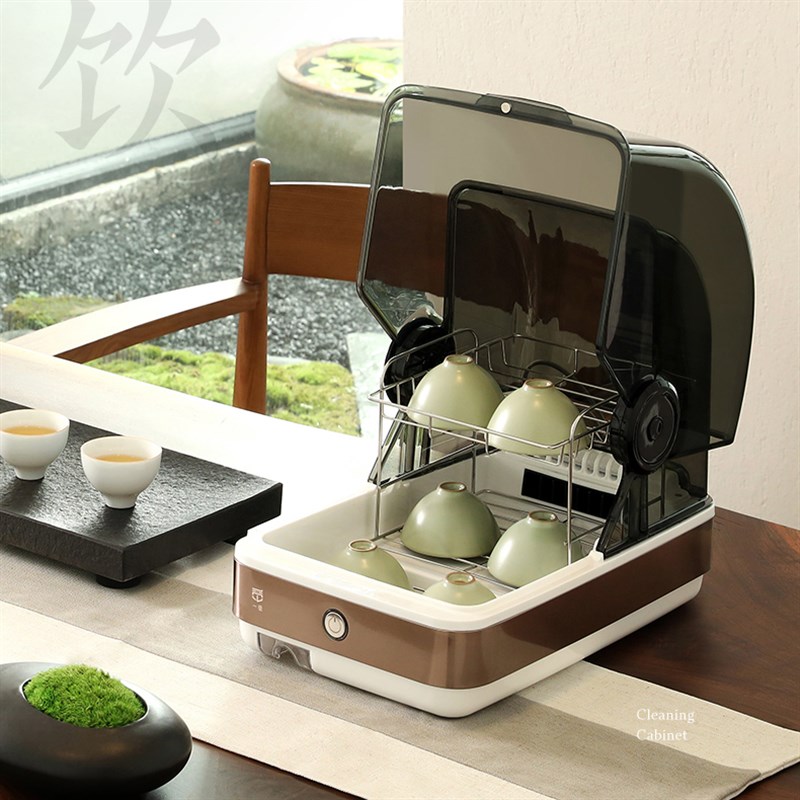 功夫茶具消毒柜小型家用茶杯消毒办公室双层防尘杀菌收纳柜台桌面