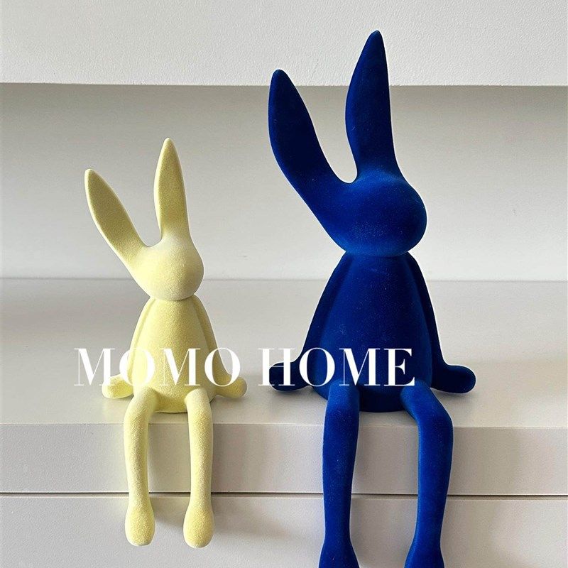 MOMO 克莱因蓝植绒坐姿兔子客厅摆件创意酒店售楼处样板间软装饰,家居饰品,落地摆件,淘宝优惠券,粉丝福利购,淘宝优惠卷