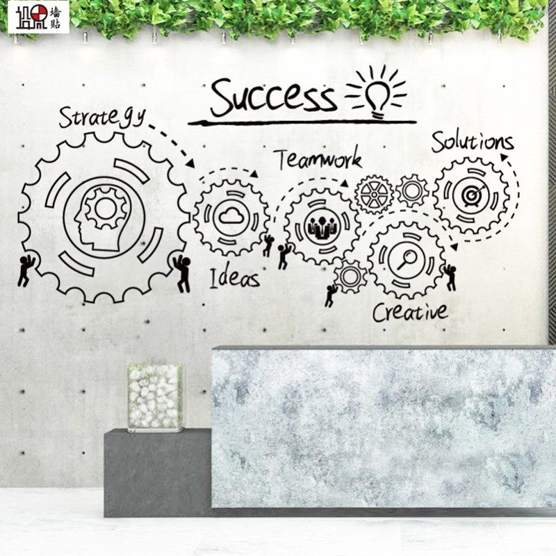 个性创意公司形象墙背景板设计企业文化墙展示墙贴纸团队合作齿轮,家居饰品,软装墙贴,淘宝优惠券,粉丝福利购,淘宝优惠卷