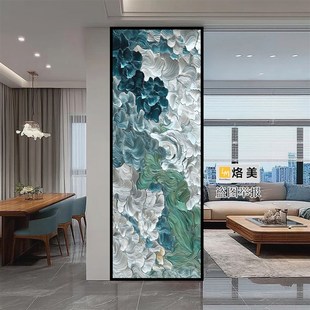 手绘珐琅彩艺术玻璃隔断入户正对门客厅遮挡屏风别墅玄关背景定制