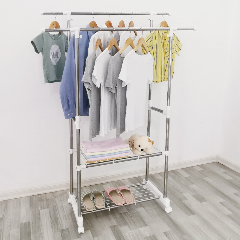 单双杆晾衣架落地折叠室内不锈钢阳台伸缩简易晒衣杆移动单杆衣架