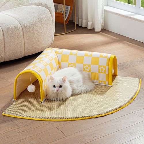 猫窝夏天睡觉用藤编凉席隧道封闭式可拆洗猫咪躲避屋四季通用猫床