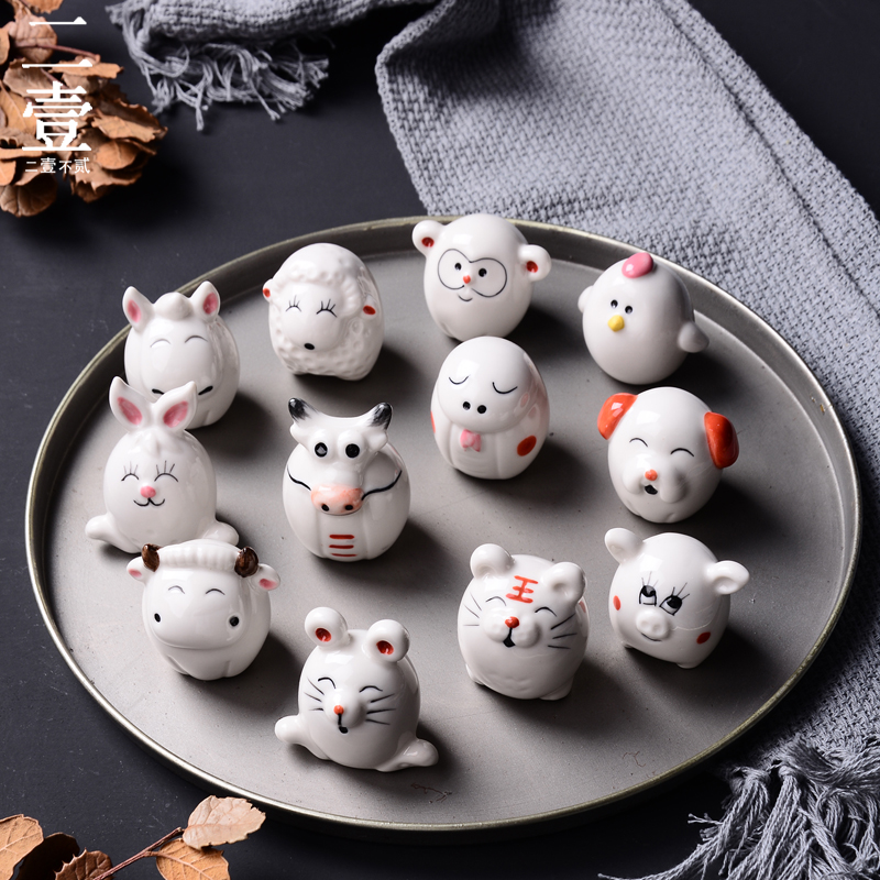 迷你十二生肖白瓷茶宠摆件精品可养多肉手工茶偶可爱小动功夫茶具