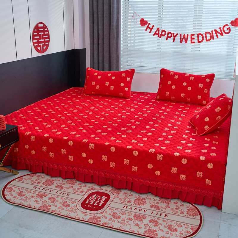 纯棉榻榻米床垫褥婚庆炕垫绗缝防滑大红全棉床护垫纯棉夹棉床盖