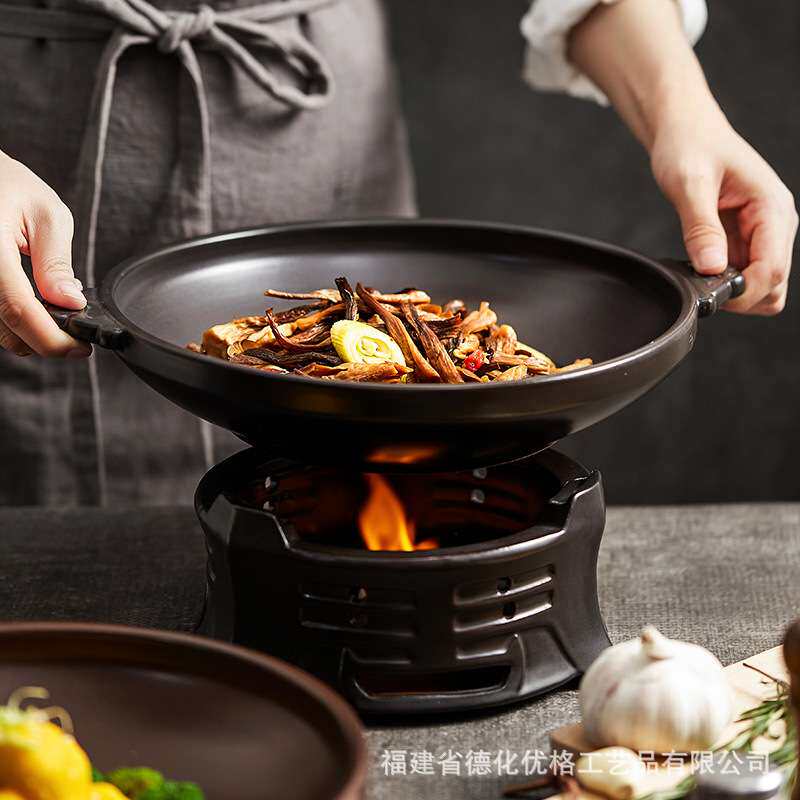 干锅牛蛙专用锅家用陶瓷餐具酒精块明火加热装菜盘餐厅饭店商用