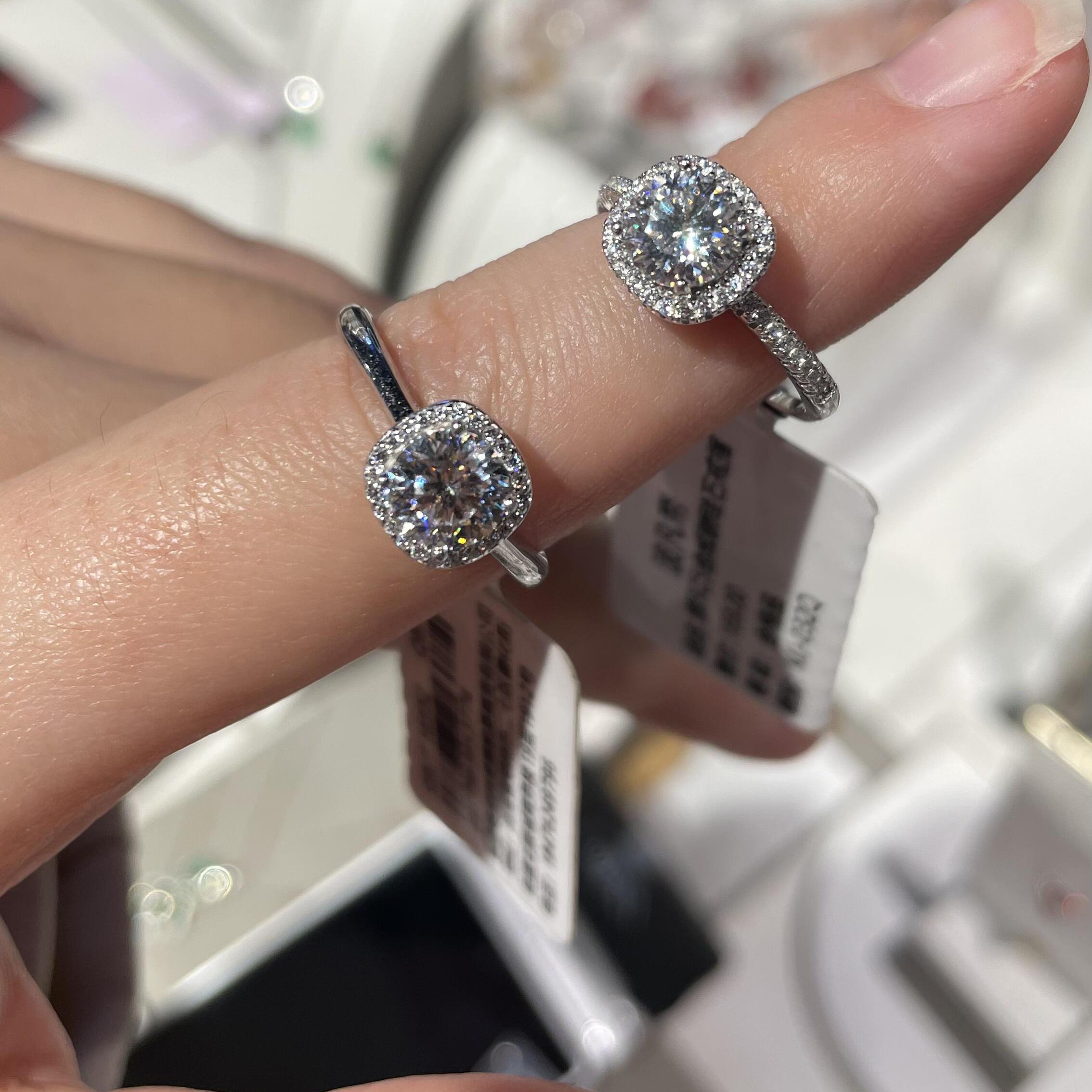 胖东来同款爆款专柜S925银小方糖莫桑钻戒指女活口附赠小票证书