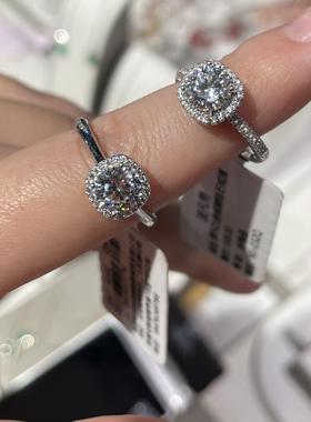 胖东来同款爆款专柜S925银小方糖莫桑钻戒指女活口附赠小票证书