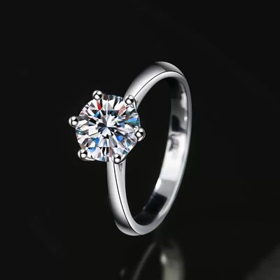 上海IGI培育钻石戒指经典六爪Pt950铂金包银时尚求婚钻戒结婚礼物