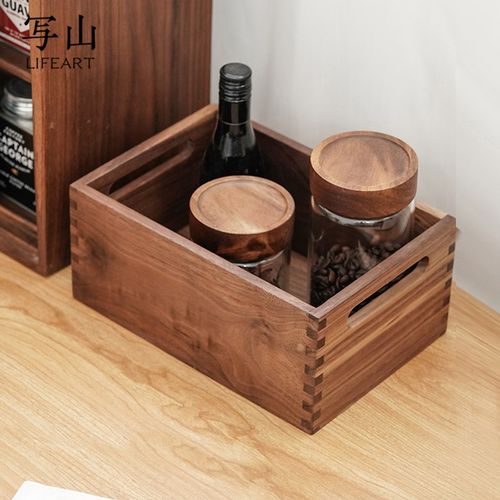 黑胡桃木零食箱桌面收纳箱家用储物盒文件杂物化妆品整理木盒子