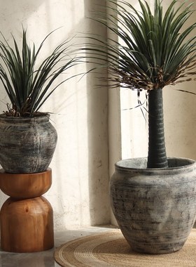 灰色艺术水泥花盆复古大花盆龙舌兰蓝楹花室内客厅绿植盆酒店装饰