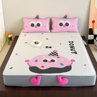 卡通甜甜圈冰丝席三件套900D夏季 可水洗折叠 空调软凉席子床笠款