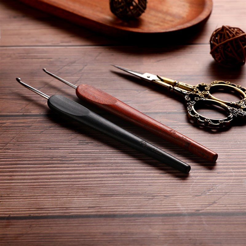 针博士钩针檀木勾针不锈钢针木柄手工微钩花玩偶毛线编织工具套装