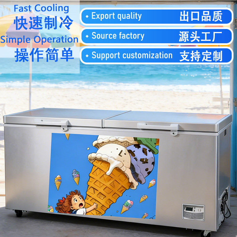 冰柜商用双门卧式冷柜家用冷藏冻柜冰箱黑框白壳+菱纹铝板+铜管