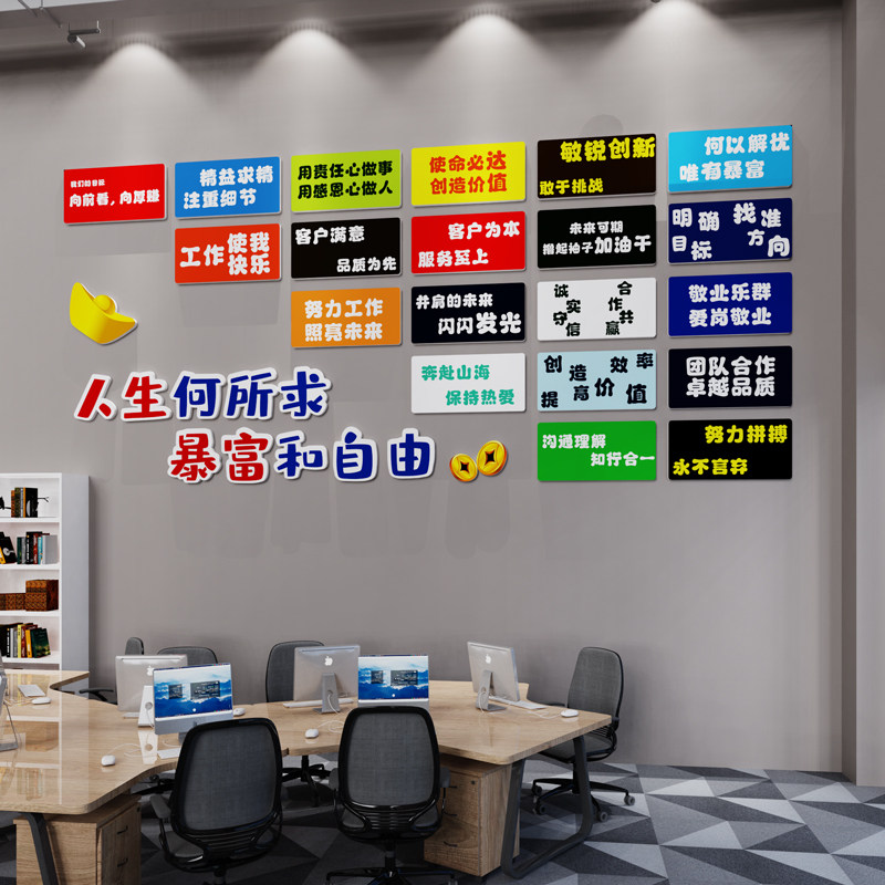 办公室墙面装饰画公司企业文化背景墙氛围布置励志标语高级感墙贴