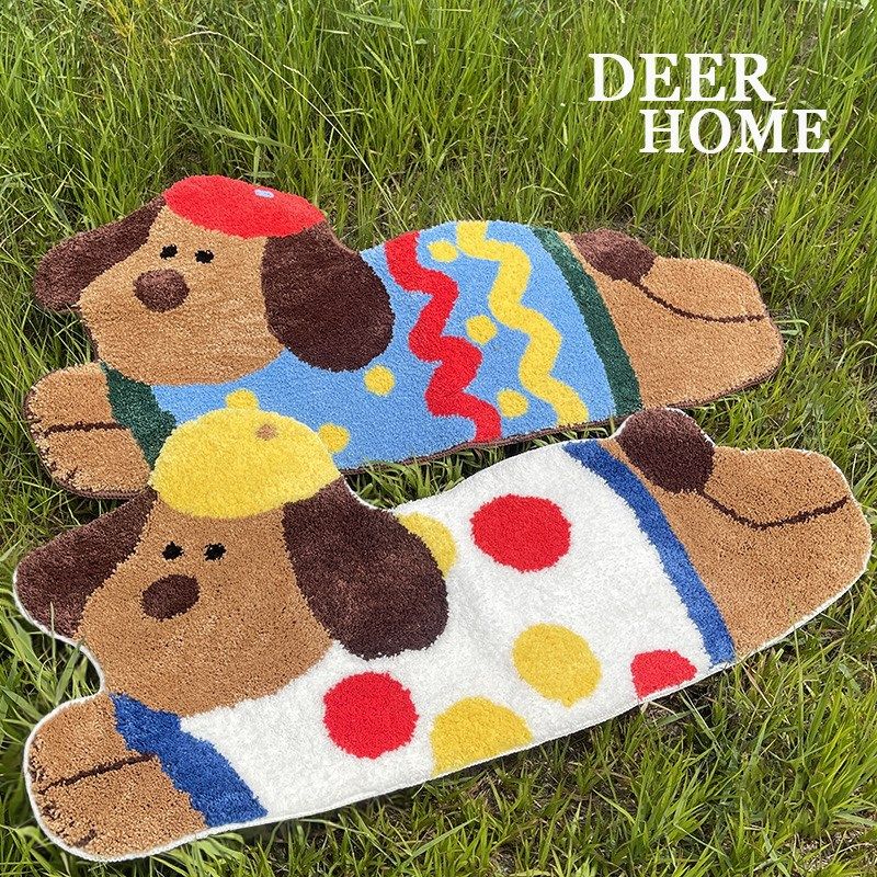 趴趴狗tufting植绒多巴胺地毯客厅卧室床边毯长条儿童房可爱地垫