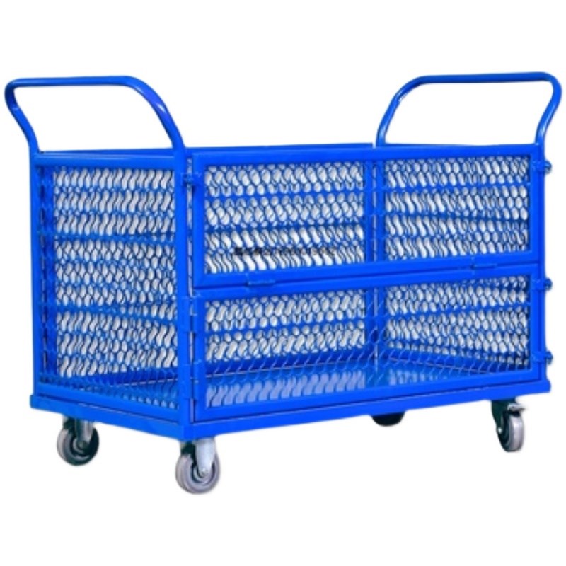 平板周转车可折叠手推车网格物流笼车轮子定制金属分拣护栏搬运车