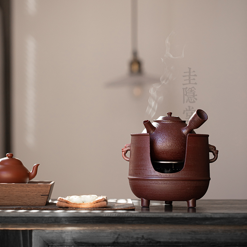 圭隐堂老岩泥侧把泡茶壶煮茶壶家用复古炭炉温茶炉酒精煮茶炉套装