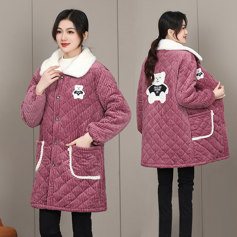 罩衣女冬季加绒加厚新款工作服防污外套耐脏棉袄长款棉衣围裙大码