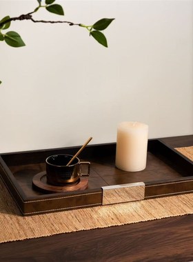 侘寂风样板间客厅茶几软客厅茶几软装搭配组合创意摆件托盘皮革