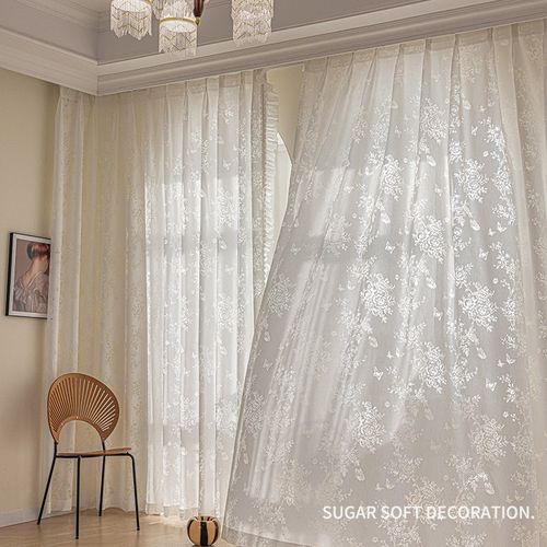 素阁蝴蝶花纱帘法式复古洛可可2023年新款透光不透人阳台梦幻窗纱