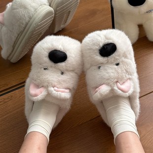 奶呼呼西高地小狗棉拖鞋女冬天外穿防滑毛绒鞋厚底保暖加绒毛毛鞋