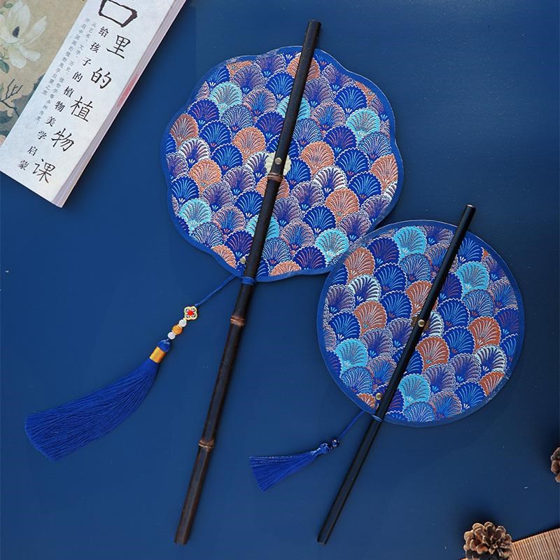 知喜流光贝古风腰扇紫竹仿乌木扇子可卷汉服扇子古典古风团扇腰扇