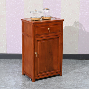 榆木茶水柜中式下置水桶茶吧饮水机花梨色茶边柜烧水茶台茶桌边几